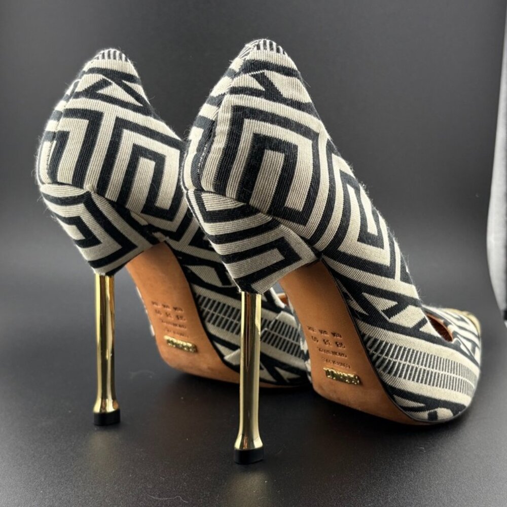 SCHUTZ Stiletto Pump Heels with Gold Chrome Accents